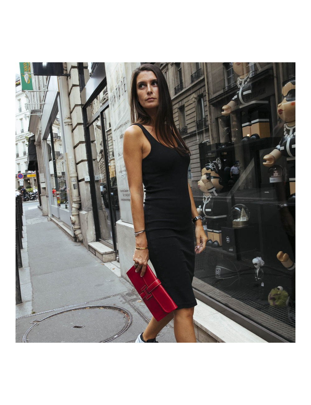 Hermes Jige pouch in red grained leather