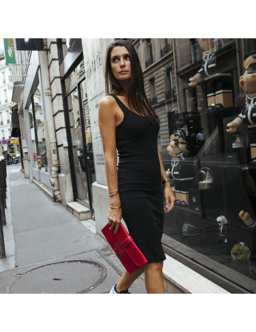 Pochette Jige HERMES cuir Courchevel rouge