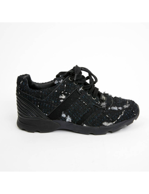 Sneakers CHANEL T39 tweed bleu et noir