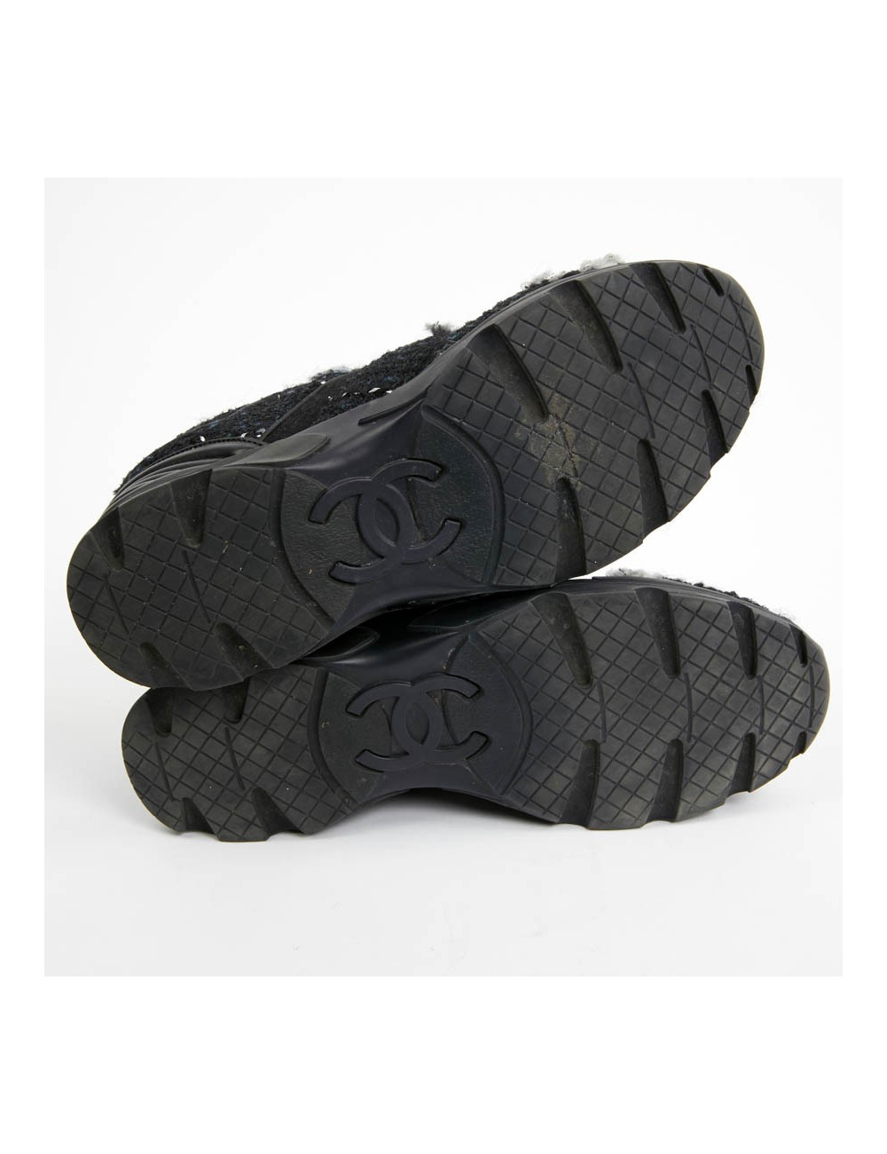 Sneakers CHANEL T39 tweed bleu et noir