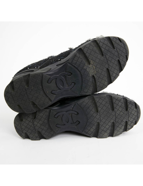 Sneakers CHANEL T39 tweed bleu et noir