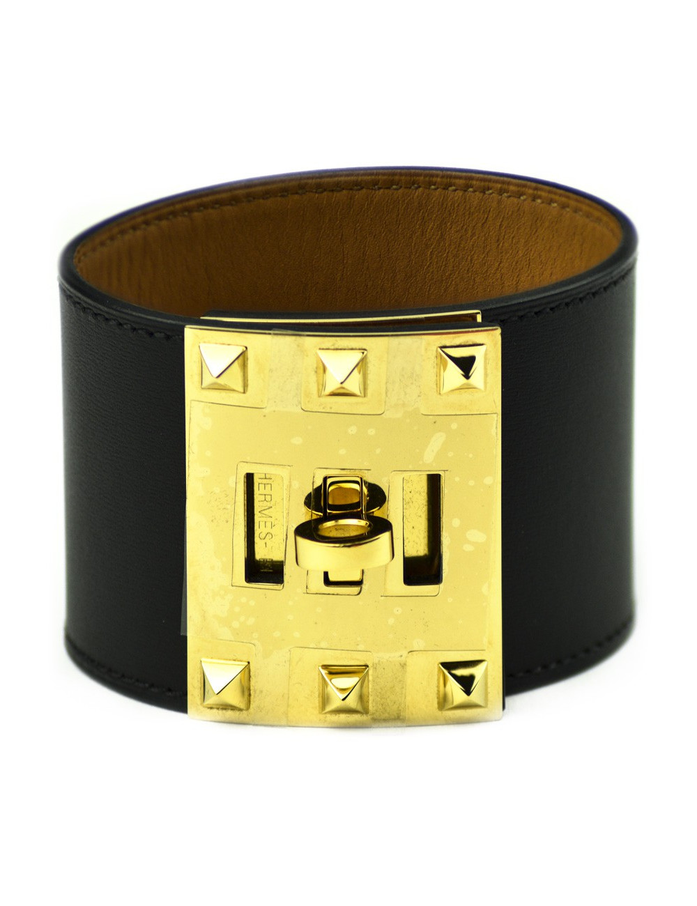 Bracelet Extrême HERMES cuir noir mat