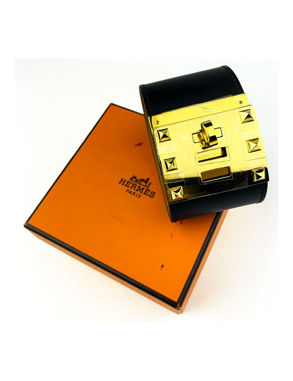 Bracelet Extrême HERMES cuir noir mat