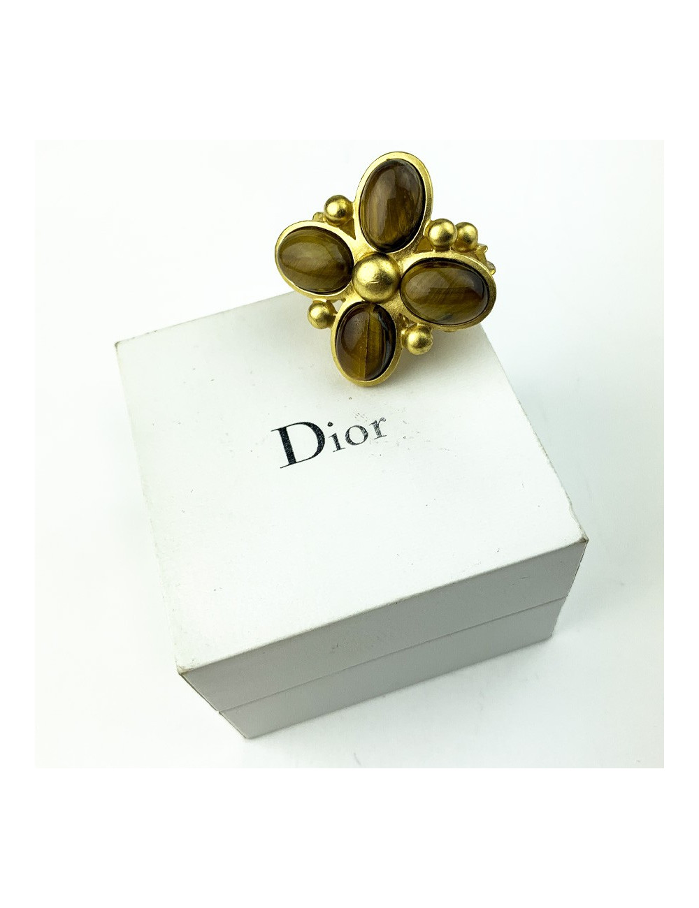 Bague DIOR dorée et oeil de tigre