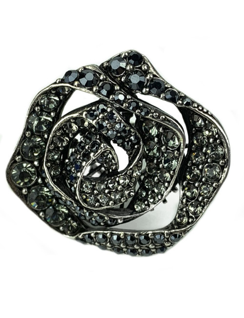 Bague LANVIN fleur avec cristaux noirs