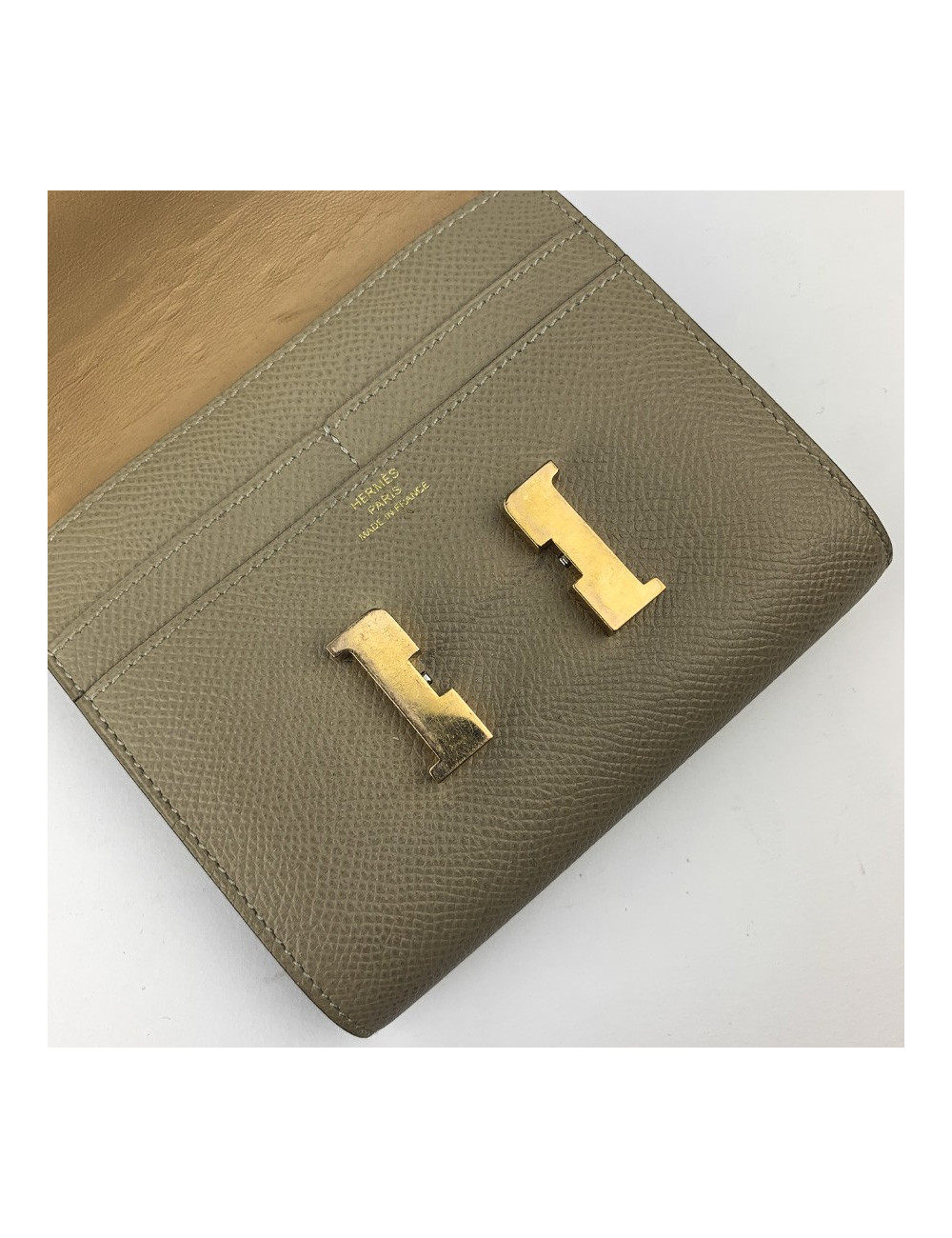 Portefeuille Constance compact HERMES cuir Epsom taupe