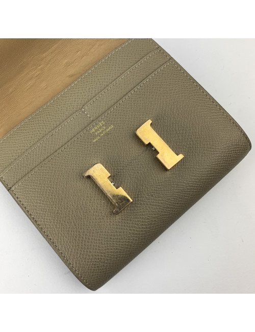 Portefeuille HERMES cuir Epsom taupe