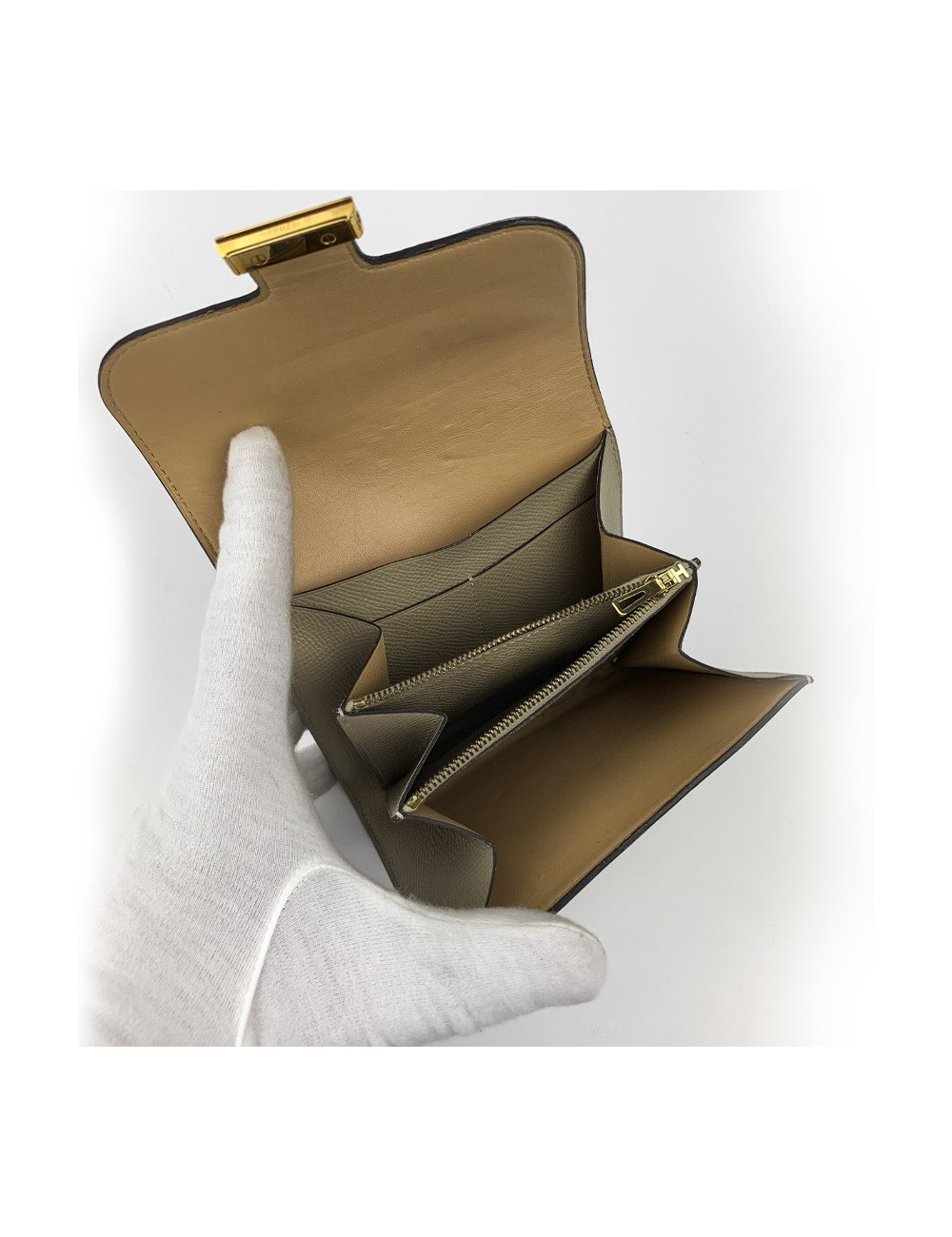 Portefeuille HERMES cuir Epsom taupe