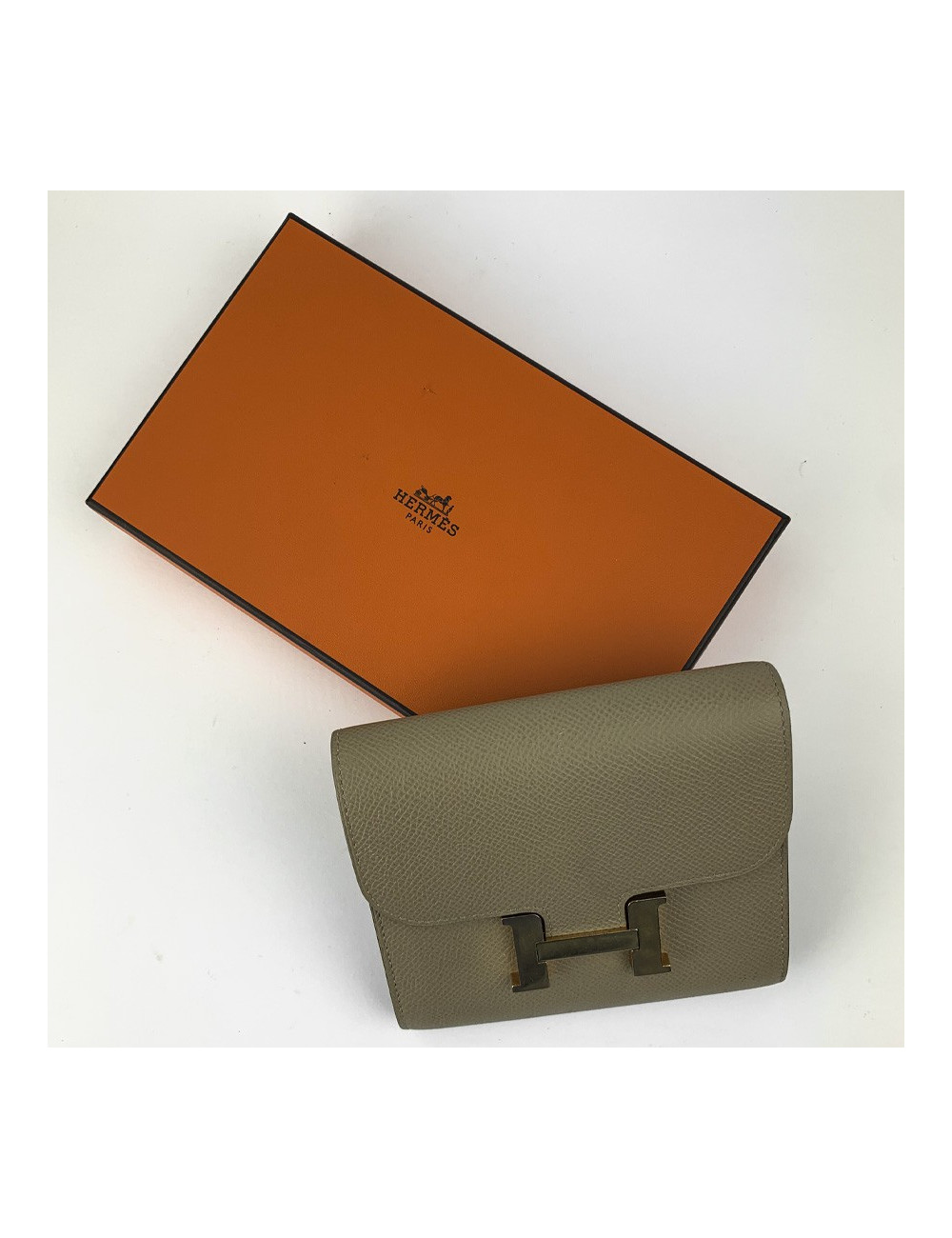 Portefeuille Constance compact HERMES cuir Epsom taupe