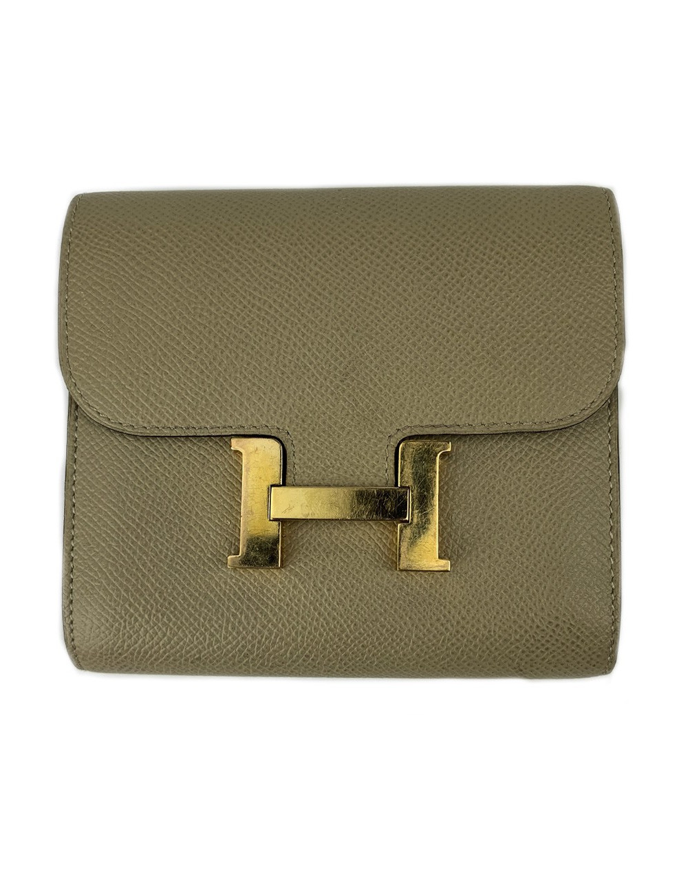 Portefeuille Constance compact HERMES cuir Epsom taupe