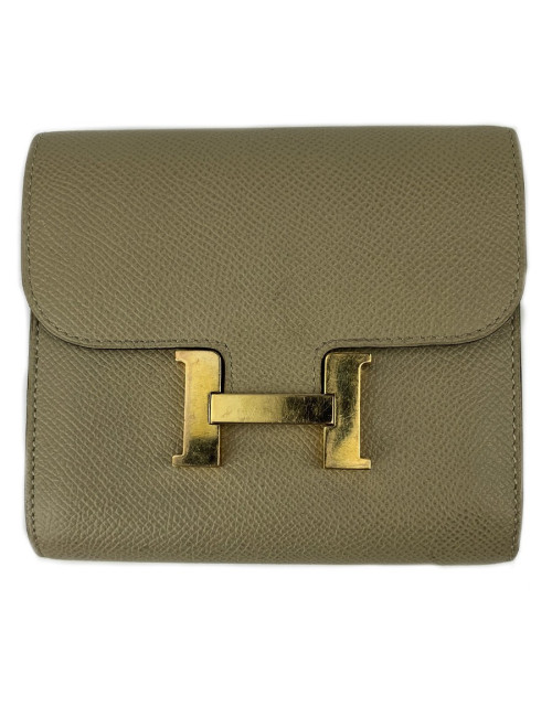 Portefeuille Constance compact HERMES cuir Epsom taupe