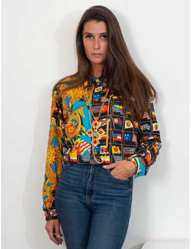 Veste toile GIANNI VERSACE motif drapeaux