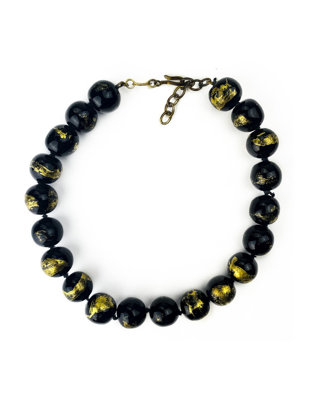 Collier ras de cou CHANEL pâte de verre noir et feuille d'or