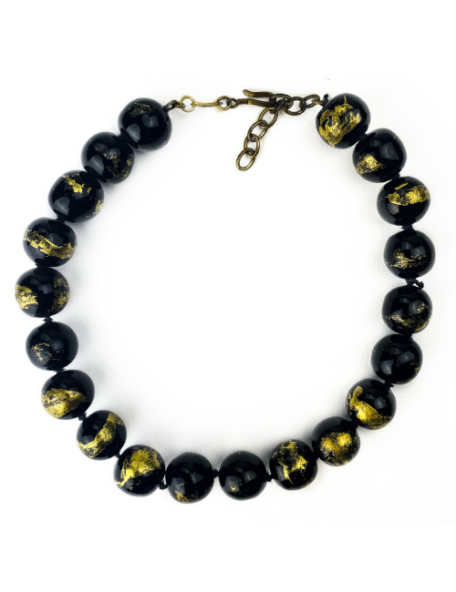 Collier ras de cou CHANEL pâte de verre noir et feuille d'or