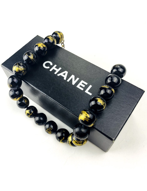 Collier ras de cou CHANEL pâte de verre noir et feuille d'or