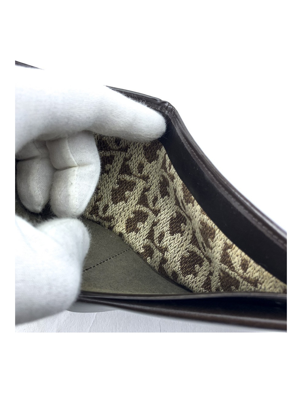 Dior Vintage Canvas and Brown Leather Wallet