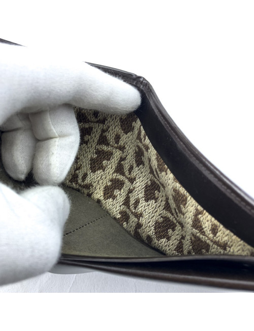 Dior Vintage Canvas and Brown Leather Wallet