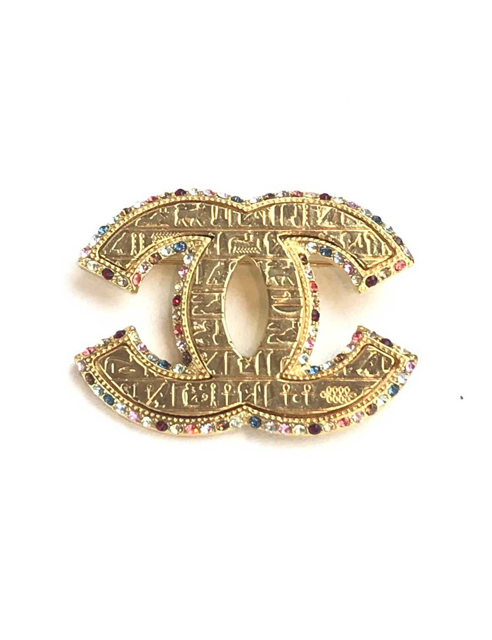 Broche CHANEL EGYPTE  dorée multicolore
