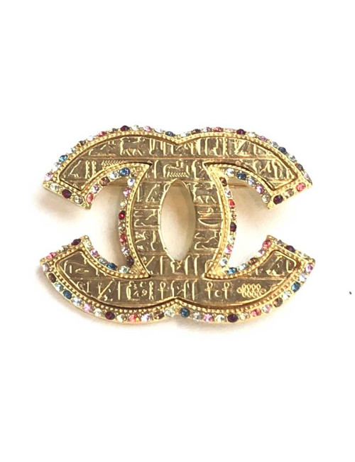 Broche CHANEL EGYPTE  dorée multicolore