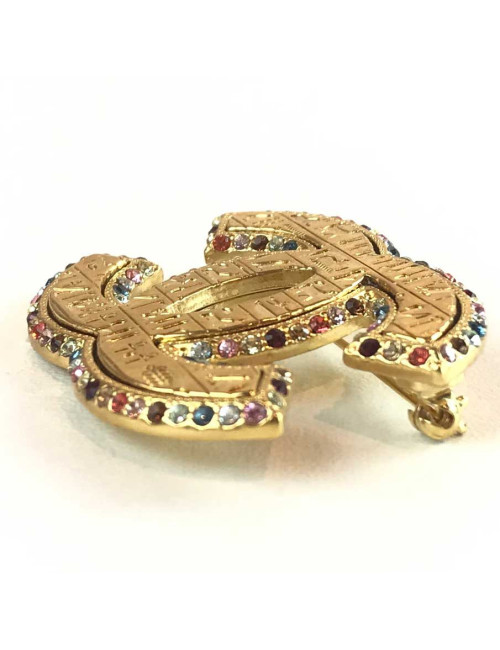 Broche CHANEL EGYPTE  dorée multicolore