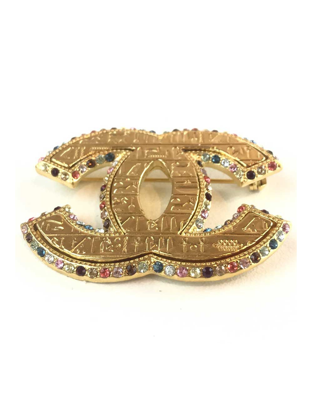 Broche CHANEL EGYPTE  dorée multicolore