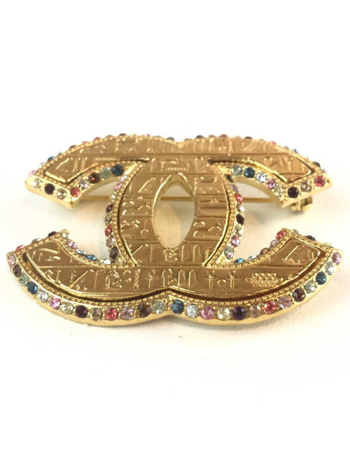 Broche CHANEL EGYPTE  dorée multicolore