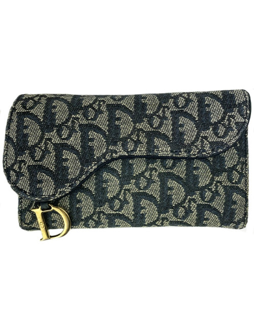 Porte monnaie DIOR toile monogram bleu Vintage