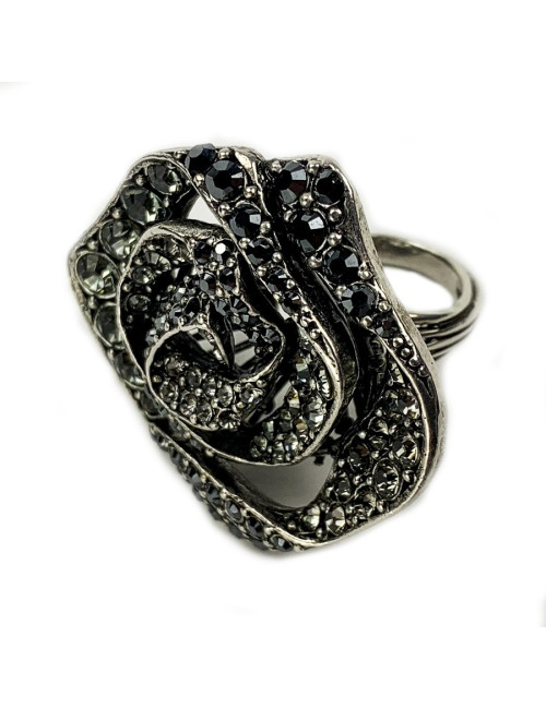 Bague LANVIN fleur avec cristaux noirs