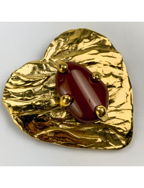 Broche DIOR dorée pate de verre marron