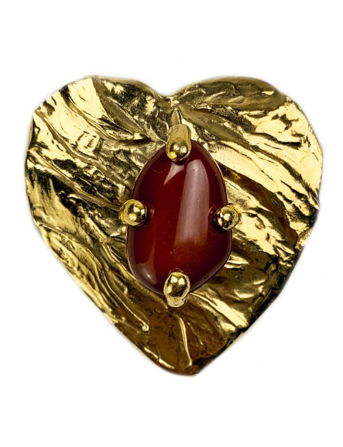 Broche DIOR dorée pate de verre marron