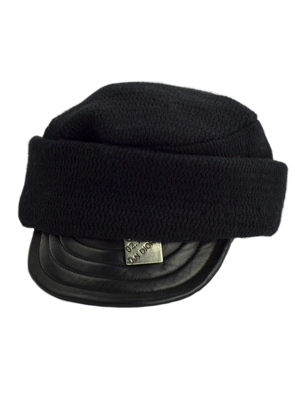 Casquette CHRISTIAN DIOR cachemire et cuir noir