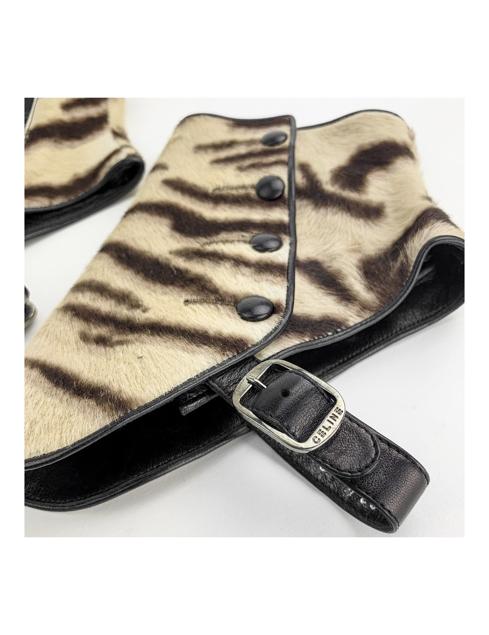 Guêtres CELINE cuir imitation poulain marron