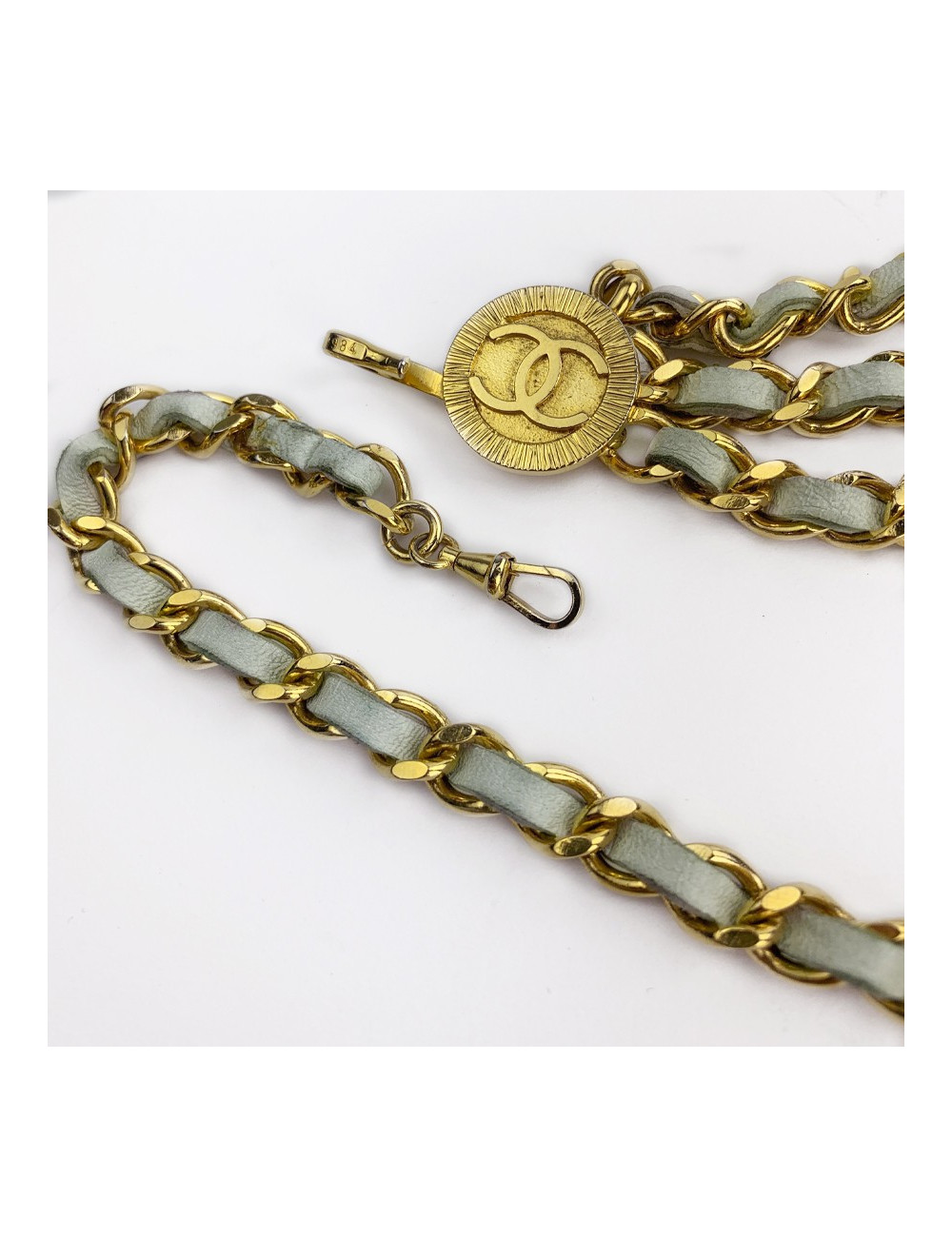 Ceinture CHANEL chaine et cuir blanc