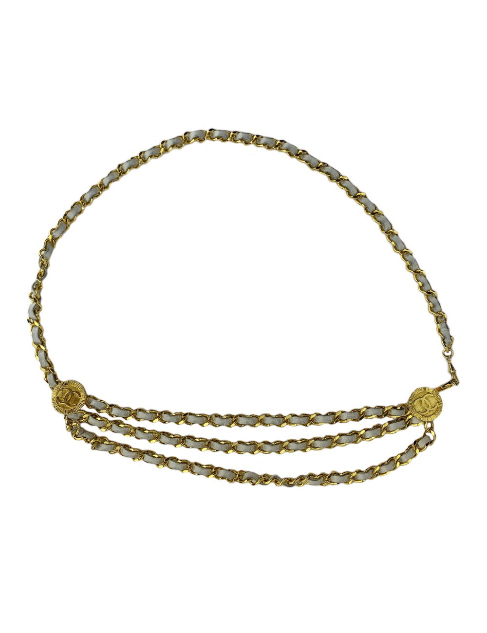 Ceinture CHANEL chaine et cuir blanc