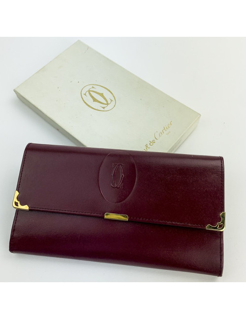 CARTIER wallet in burgundy leather - certified pre-owned luxury