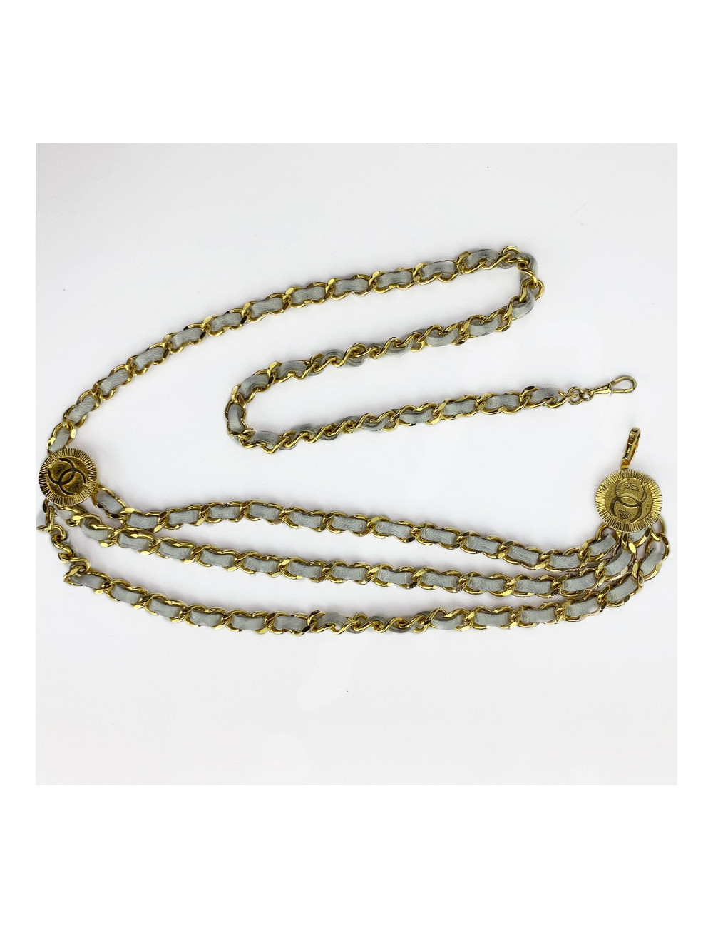 Ceinture CHANEL chaine et cuir blanc