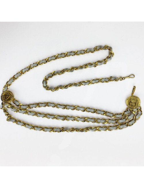 Ceinture CHANEL chaine et cuir blanc