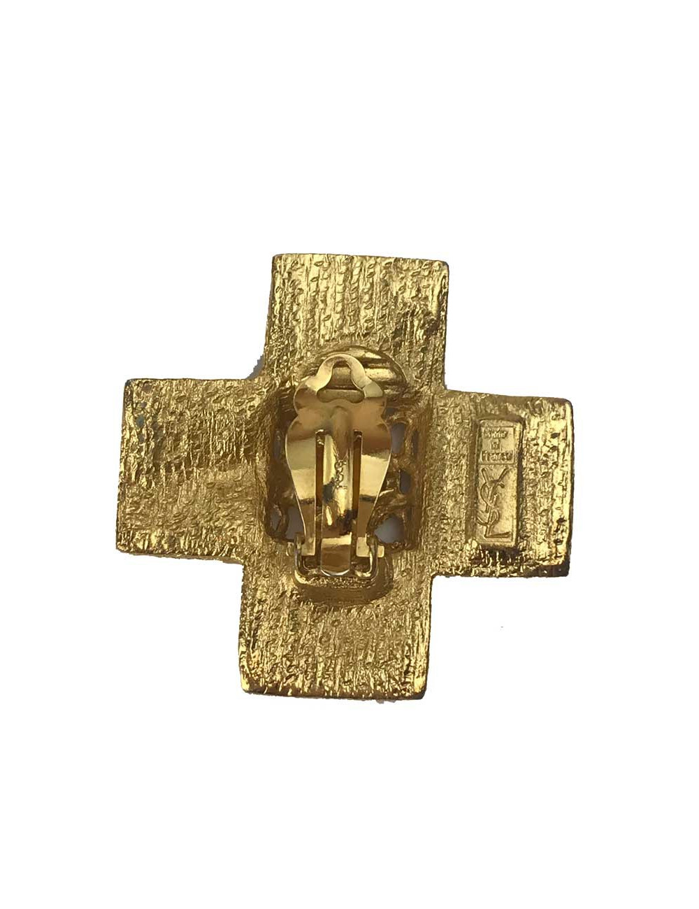 Clips YVES SAINT LAURENT croix patte de verre rouge