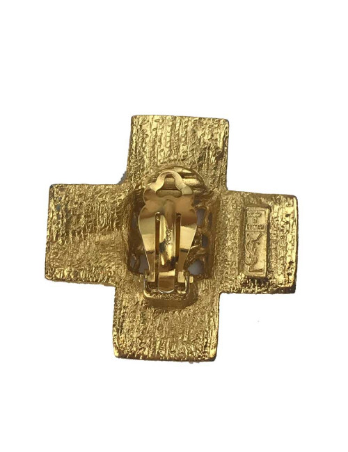 BO clips YSL croix pate de verre rouge