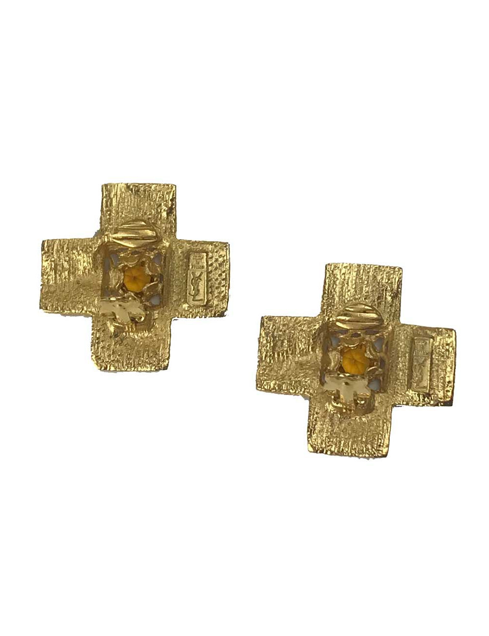 Clips YVES SAINT LAURENT croix patte de verre rouge
