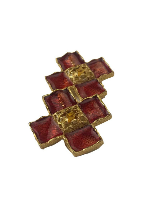 Clips YVES SAINT LAURENT croix patte de verre rouge