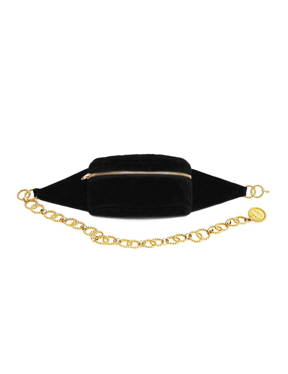 Ceinture CHANEL banane velours matelassé noir Vintage