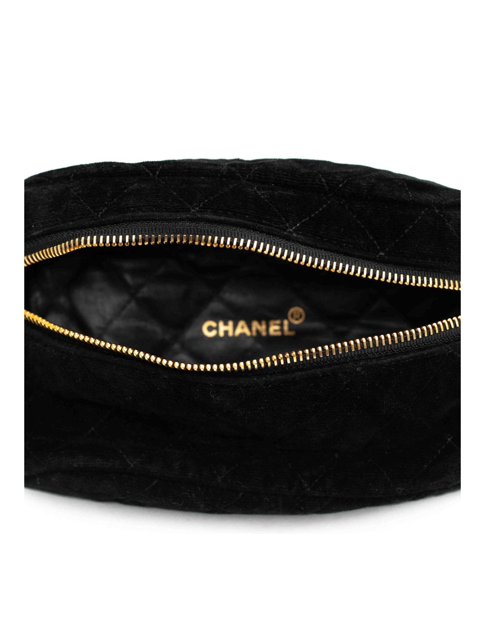 Ceinture CHANEL banane velours matelassé noir Vintage
