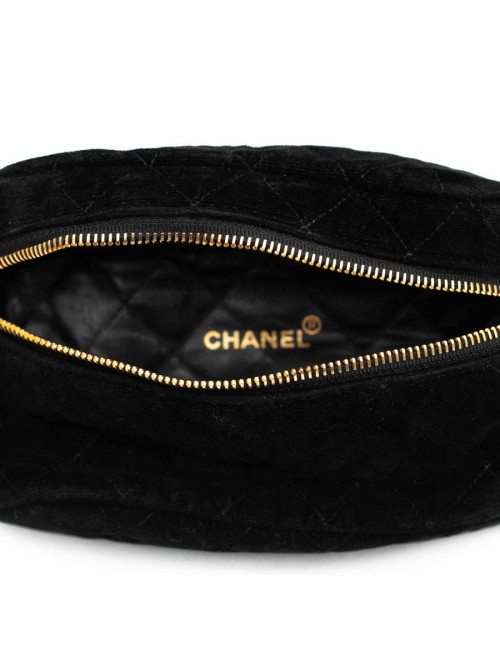 Ceinture CHANEL banane velours matelassé noir Vintage