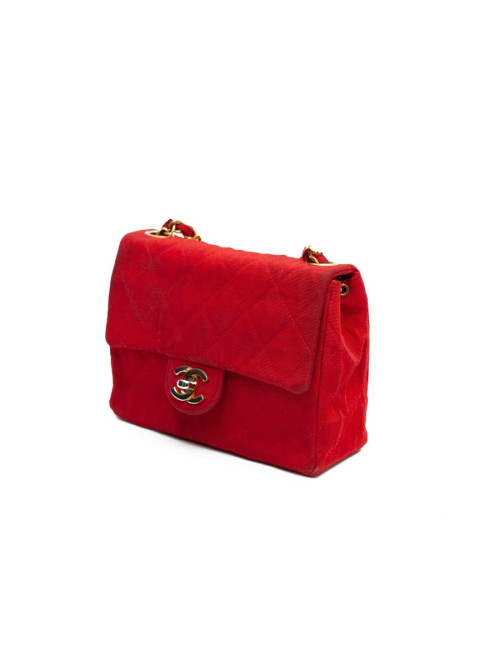 Mini sac CHANEL tissu rouge