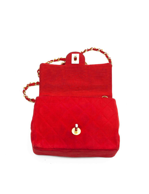Mini sac CHANEL tissu rouge