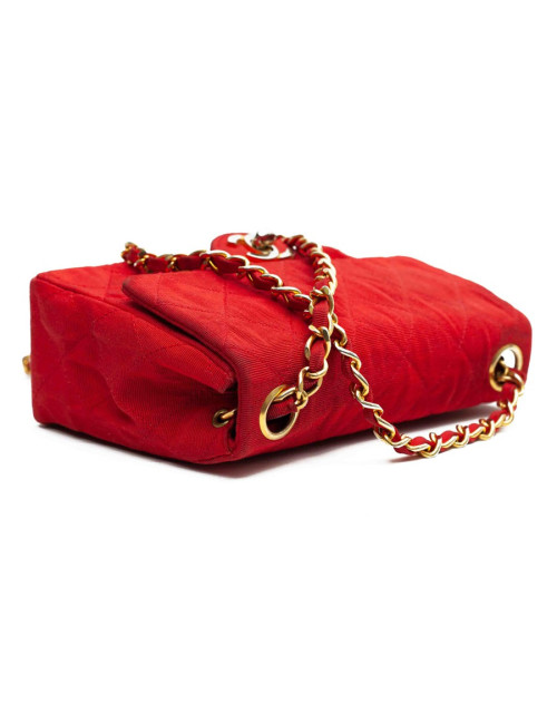 Mini sac CHANEL tissu rouge