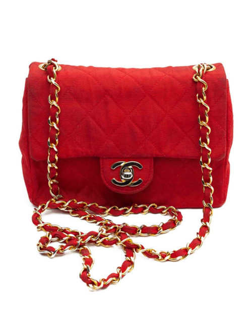 Mini sac CHANEL tissu rouge