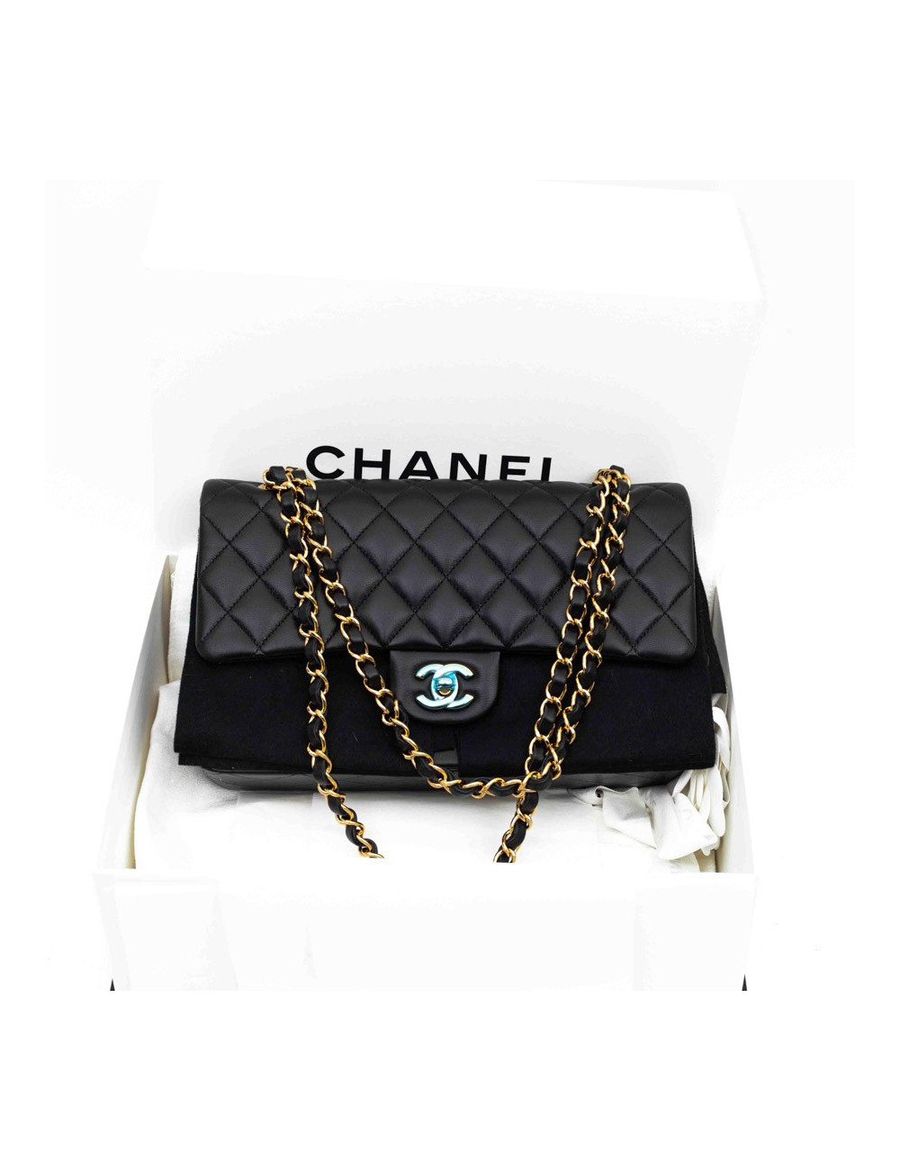 Sac classique CHANEL agneau noir