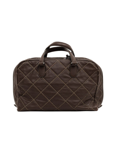 Cabas CHANEL cuir marron matelassé fils d'or